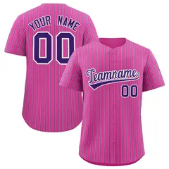 Custom Pink White Tricolor Stripe Authentic Baseball Jersey 1