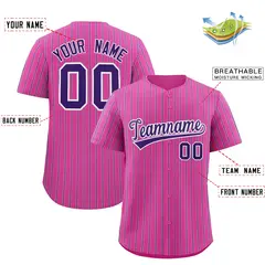 Custom Pink White Tricolor Stripe Authentic Baseball Jersey 2
