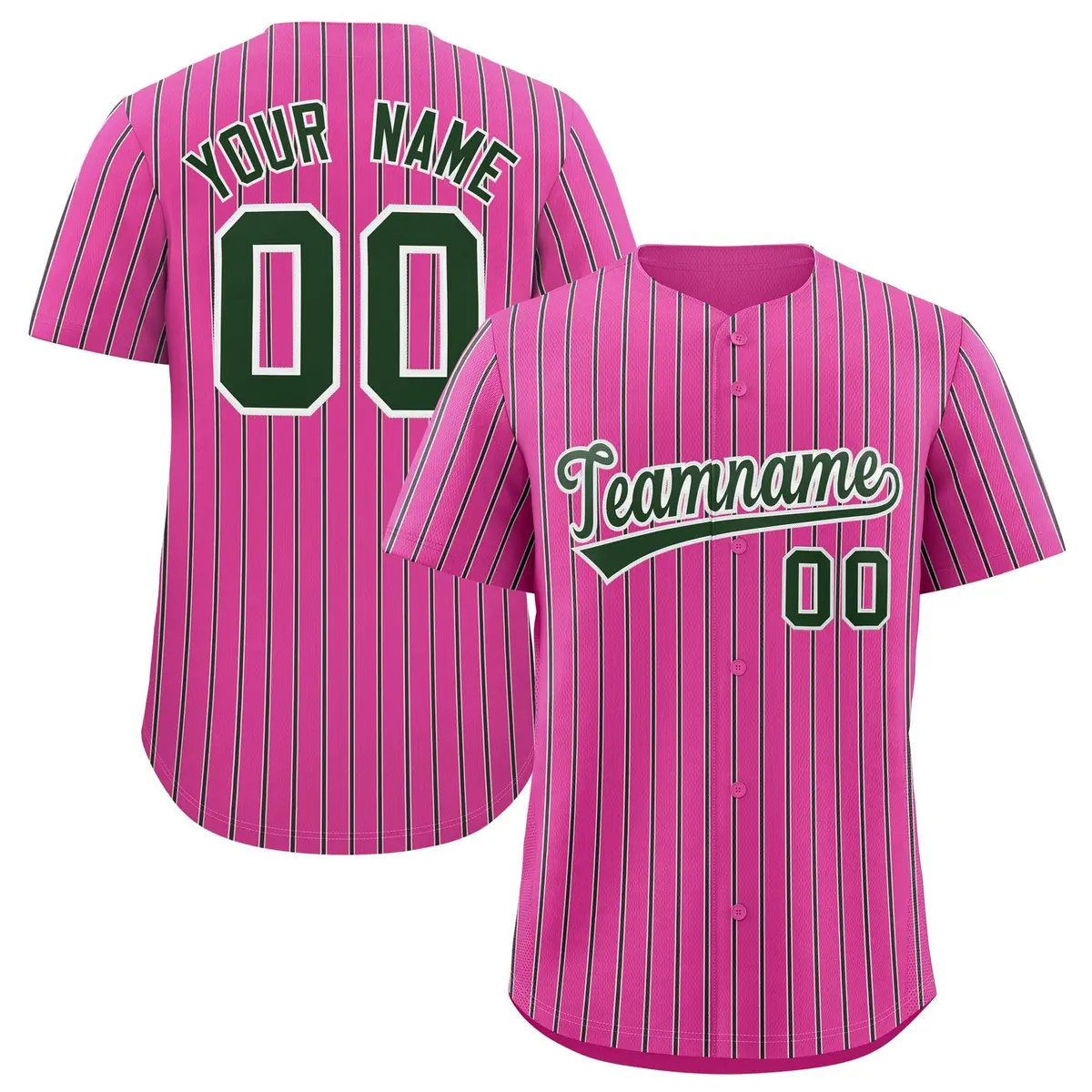 Custom Pink White Tricolor Stripe Authentic Baseball Jersey