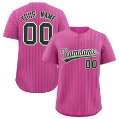 Custom Pink White Tricolor Stripe Authentic Baseball Jersey 1