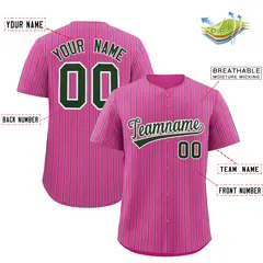 Custom Pink White Tricolor Stripe Authentic Baseball Jersey 2
