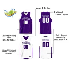 Custom Purple White Double Side Basketball Jersey 3