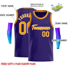 Custom Purple Yellow-White Classic Casual Basketball Jersey 2