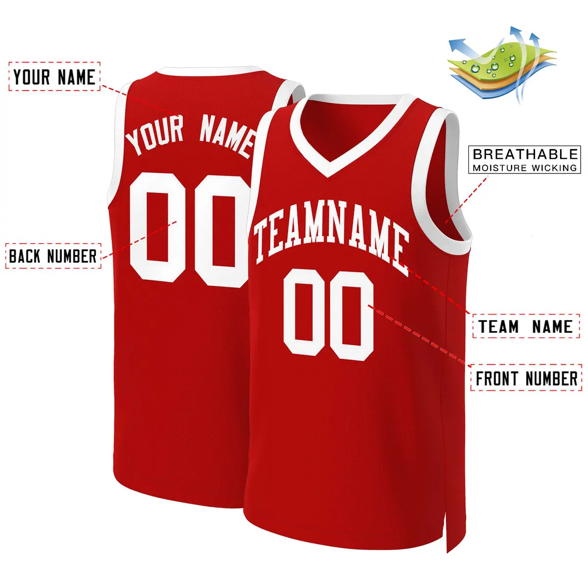 Custom Red White Classic Basketball Jersey