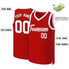 Custom Red White Classic Basketball Jersey 2