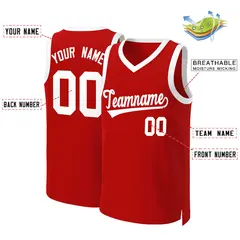 Custom Red White Classic Basketball Jersey 2