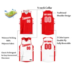 Custom Red White Double Side Basketball Jersey 2