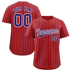 Custom Red White Tricolor Stripe Authentic Baseball Jersey 1