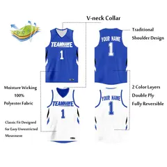 Custom Royal White Double Side Athletic Basketball Jersey 2