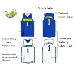 Custom Royal White Double Side Athletic Basketball Jersey 2