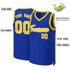 Custom Royal Yellow-White Classic Basketball Jersey 2