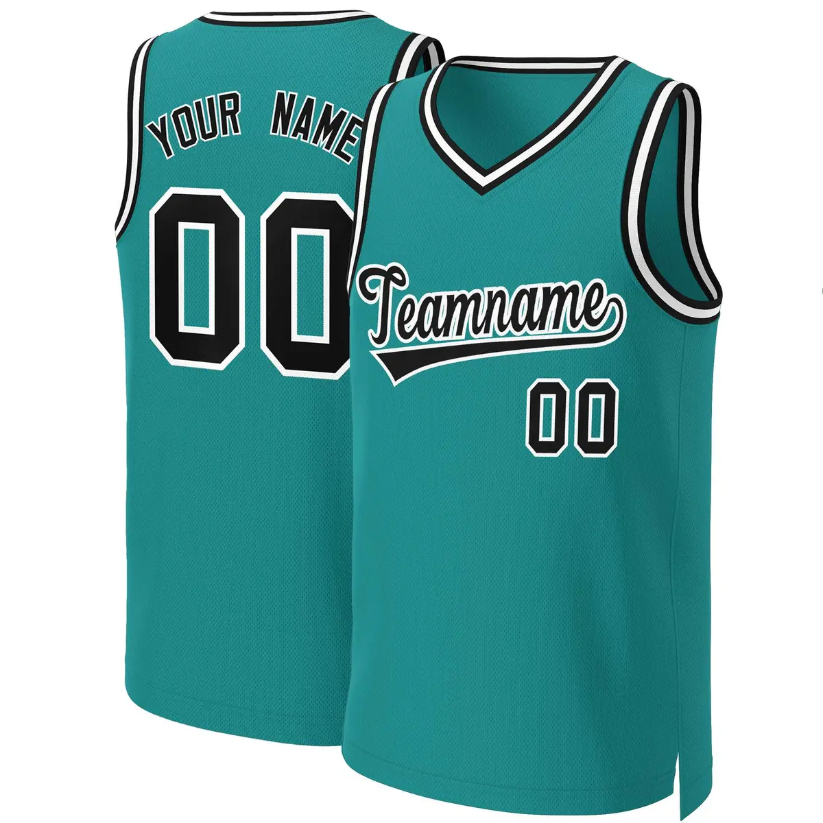 Custom Teal Black-White Classic Basketball Jersey