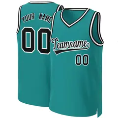 Custom Teal Black-White Classic Basketball Jersey