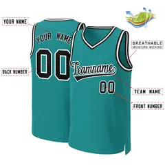 Custom Teal Black-White Classic Basketball Jersey 2