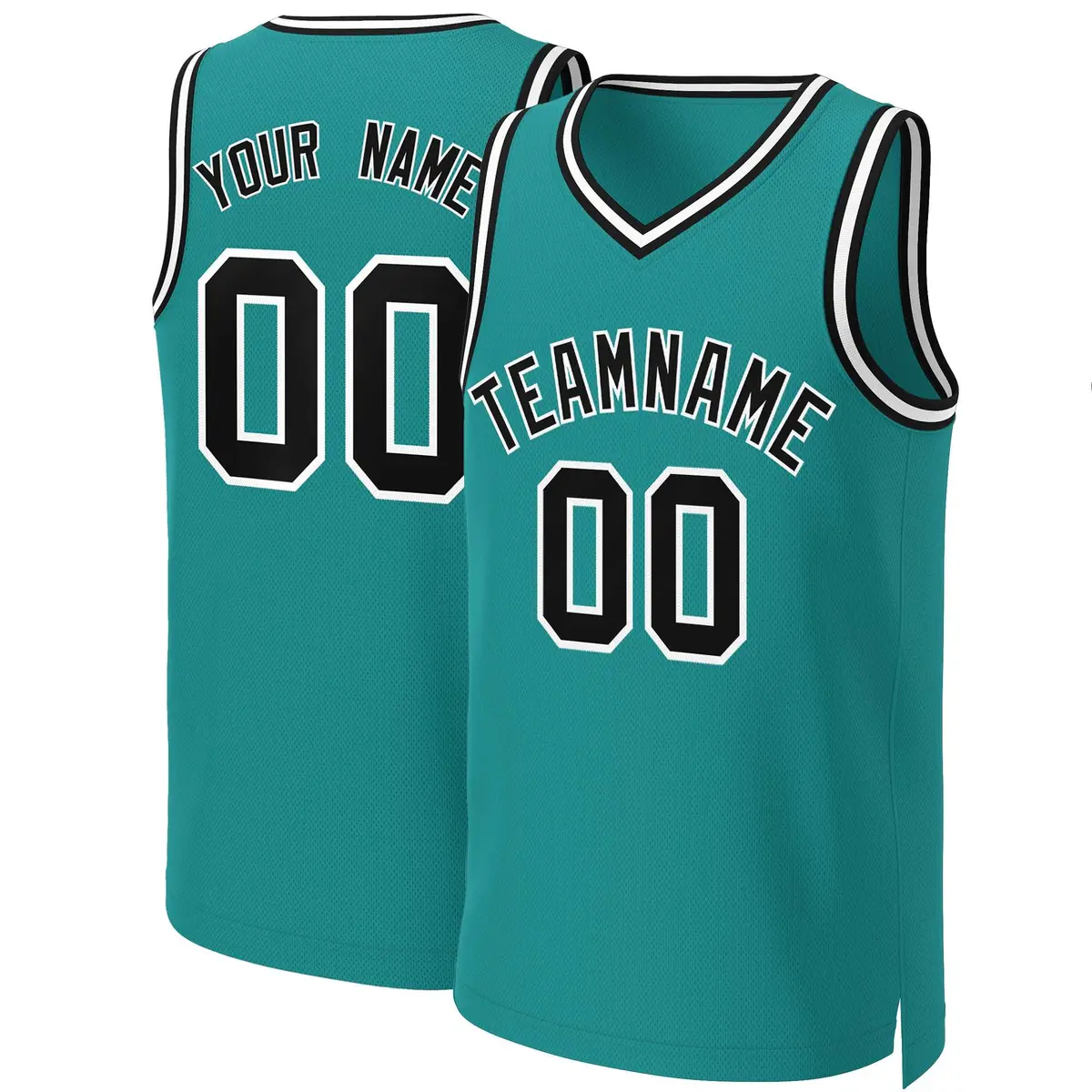 Custom Teal Black-White Classic Basketball Jersey