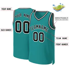 Custom Teal Black-White Classic Basketball Jersey 2
