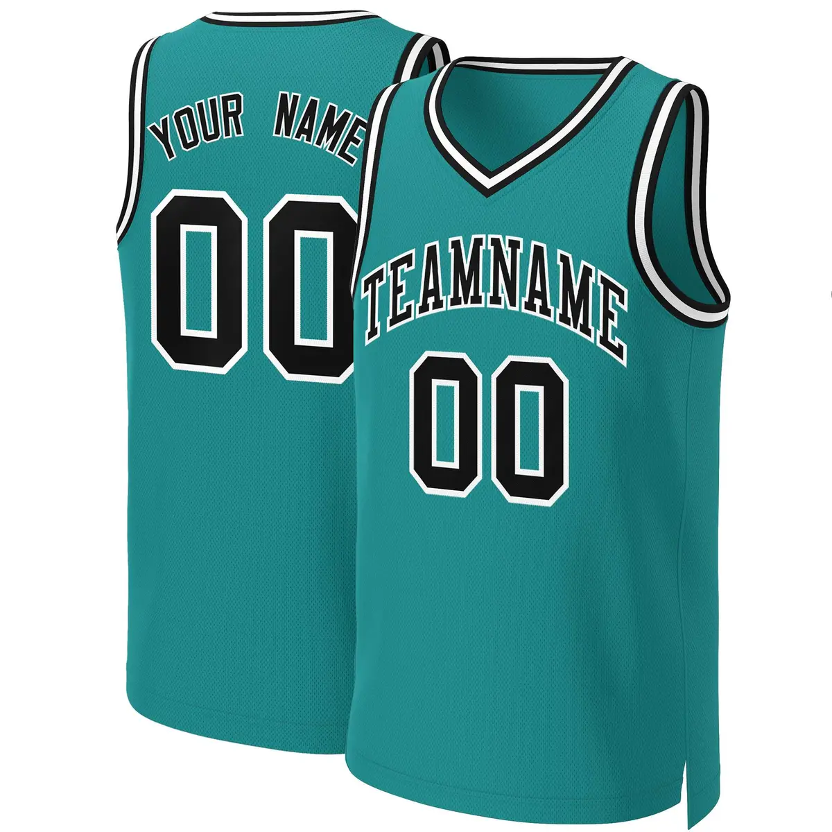 Custom Teal Black-White Classic Basketball Jersey
