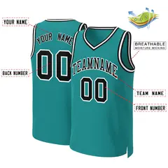 Custom Teal Black-White Classic Basketball Jersey 2