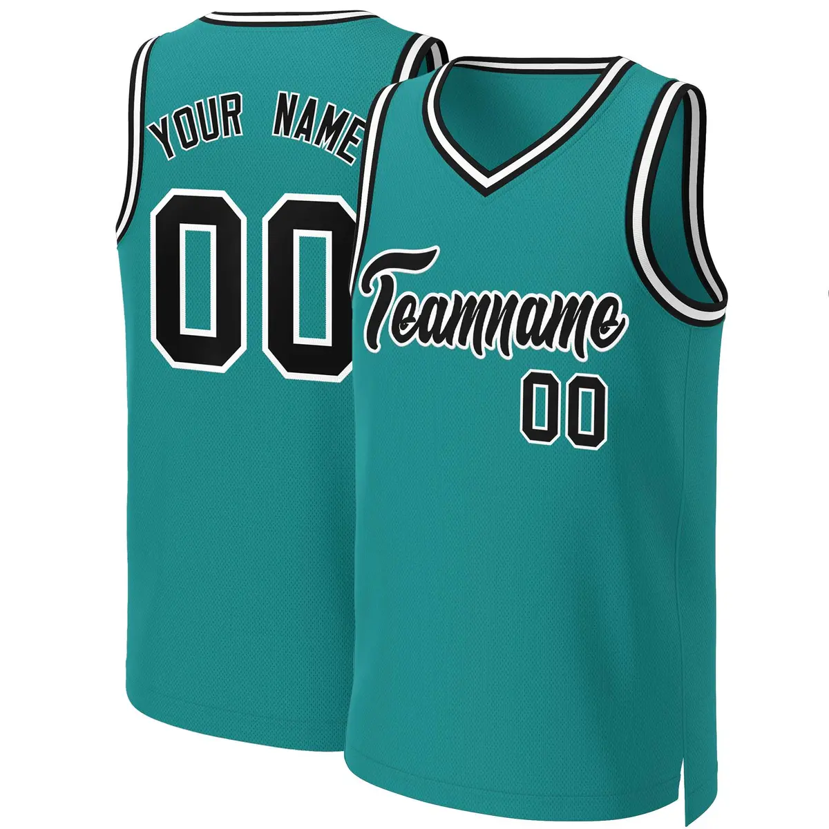 Custom Teal Black-White Classic Basketball Jersey