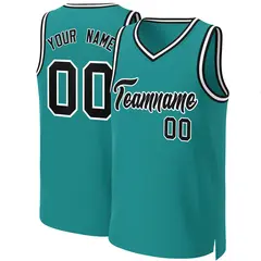 Custom Teal Black-White Classic Basketball Jersey 1