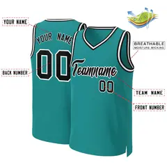 Custom Teal Black-White Classic Basketball Jersey 2