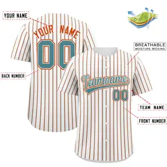 Custom White Aqua Tricolor Stripe Authentic Baseball Jersey 2