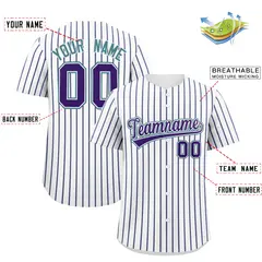 Custom White Aqua Tricolor Stripe Authentic Baseball Jersey 2