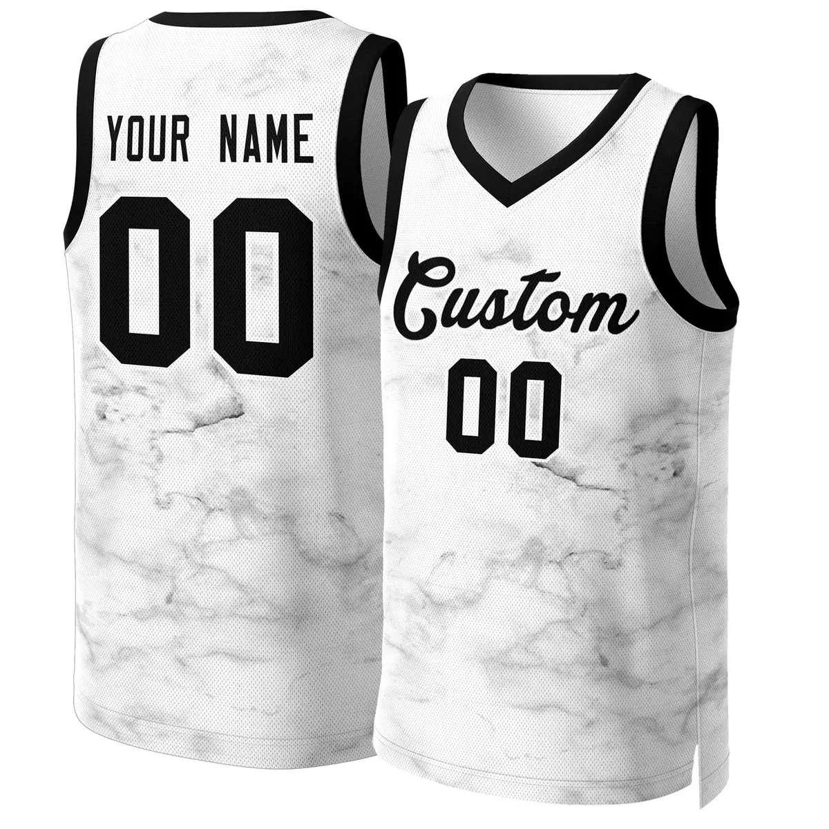 Custom White Black-White Graffiti Mesh Basketball Jersey
