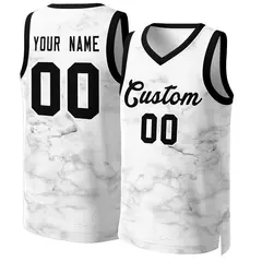 Custom White Black-White Graffiti Mesh Basketball Jersey