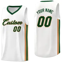 Custom White Green Classic Athletic Casual Basketball Jersey