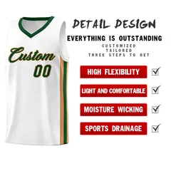 Custom White Green Classic Athletic Casual Basketball Jersey 4