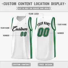Custom White Green Classic Basketball Jersey 2