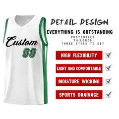 Custom White Green Classic Basketball Jersey 4