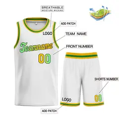 Custom White Green Gradient Fashion Basketball Jersey 3