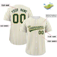 Custom White Green Tricolor Stripe Authentic Baseball Jersey 2