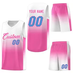 Custom White Pink Gradient Fashion Sports Basketball Jersey 7