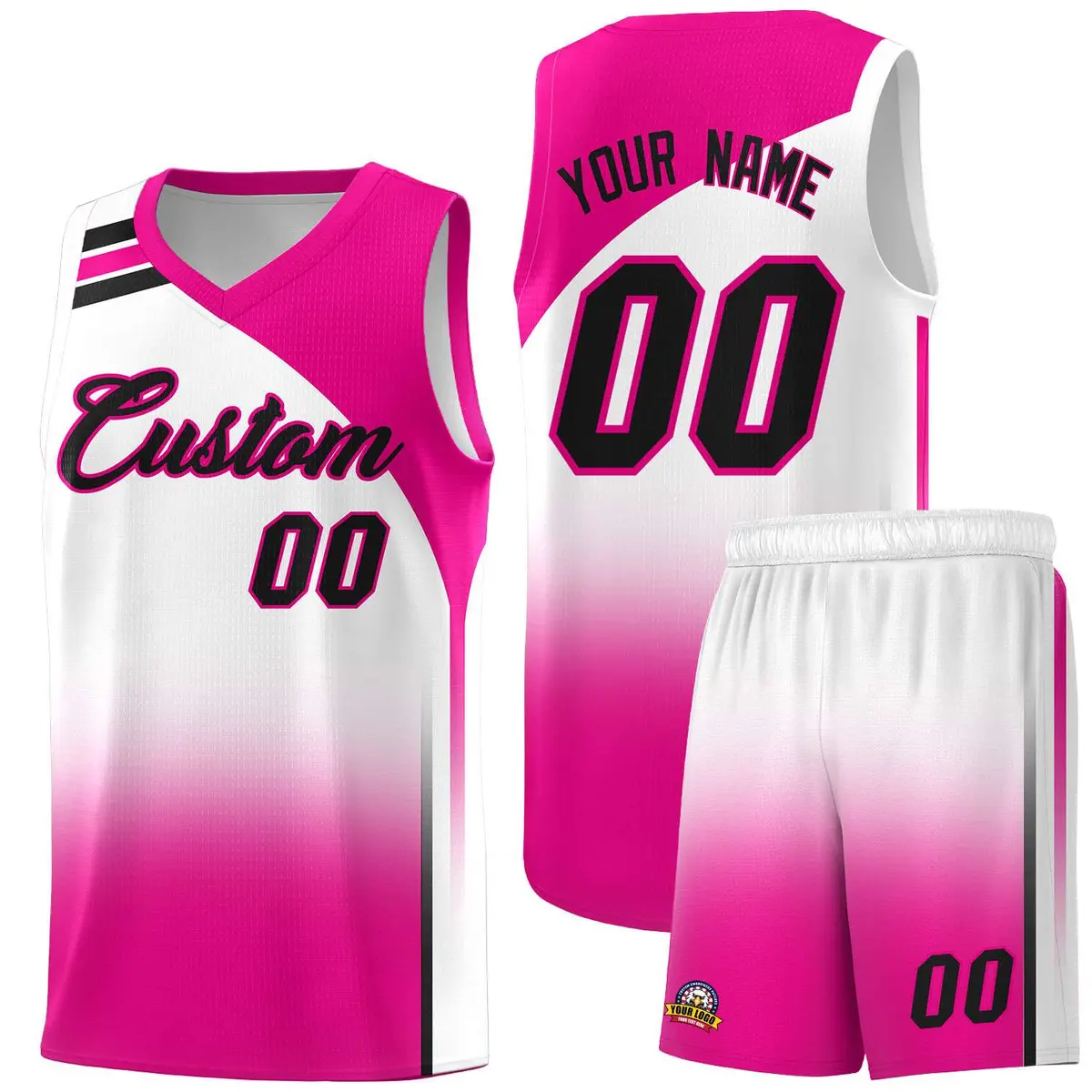 Custom White Pink Gradient Fashion Sports Basketball Jersey