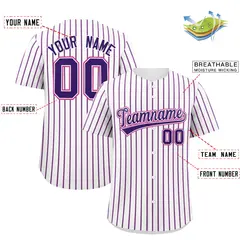 Custom White Pink Tricolor Stripe Authentic Baseball Jersey 2