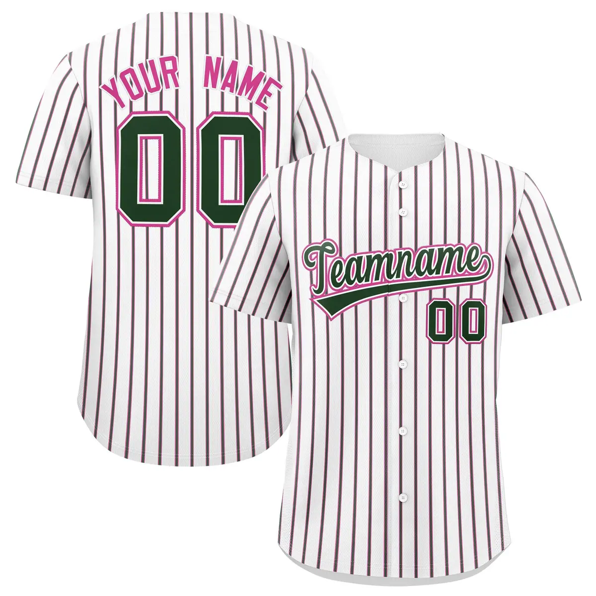 Custom White Pink Tricolor Stripe Authentic Baseball Jersey