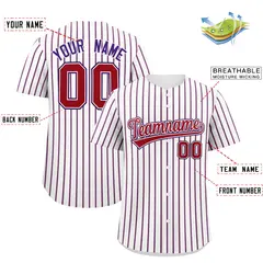 Custom White Red Tricolor Stripe Authentic Baseball Jersey 2