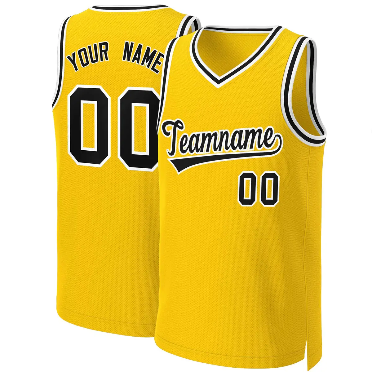 Custom Yellow Black-White Classic Basketball Jersey