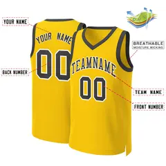 Custom Yellow Black-White Classic Basketball Jersey 2