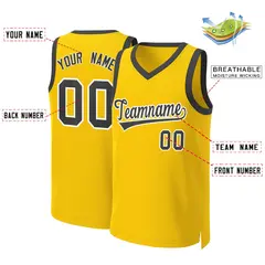 Custom Yellow Black-White Classic Basketball Jersey 2