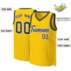 Custom Yellow Black-White Classic Basketball Jersey 2