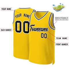 Custom Yellow Black-White Classic Basketball Jersey 2