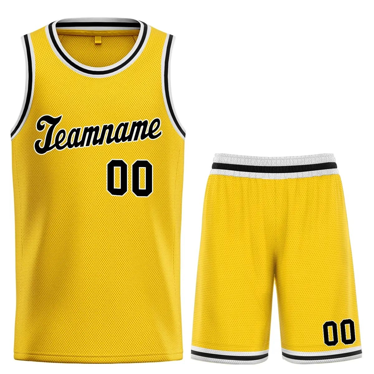 Custom Yellow Black-White Classic Team Basketball Jersey