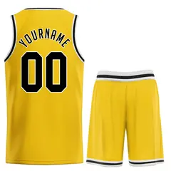 Custom Yellow Black-White Classic Team Basketball Jersey 2