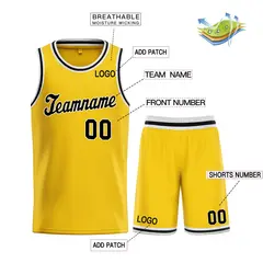 Custom Yellow Black-White Classic Team Basketball Jersey 3