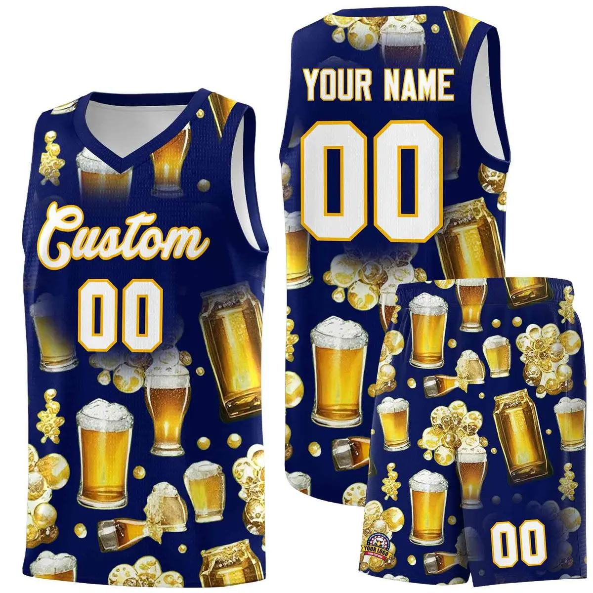 Dark Blue Beer Bubble National Beer Day Basketball Jersey