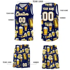 Dark Blue Beer Bubble National Beer Day Basketball Jersey 3